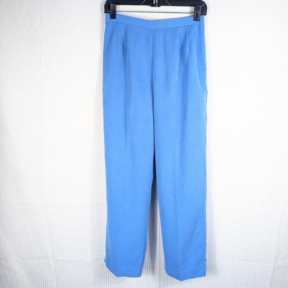 MHM Melissa Harper Petite 8P Blue Two Piece Set Shirt Pants Embellished Floral - Picture 5 of 6